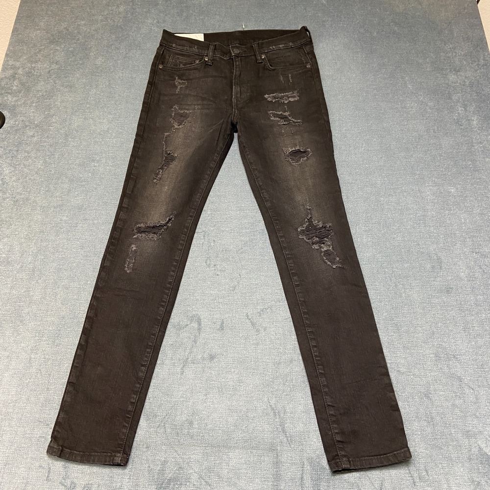 H&M & Denim Skinny Coupe Moulante Jeans Mens 31/32 Black Distressed Dark Wash
